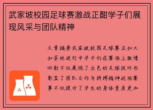 武家坡校园足球赛激战正酣学子们展现风采与团队精神